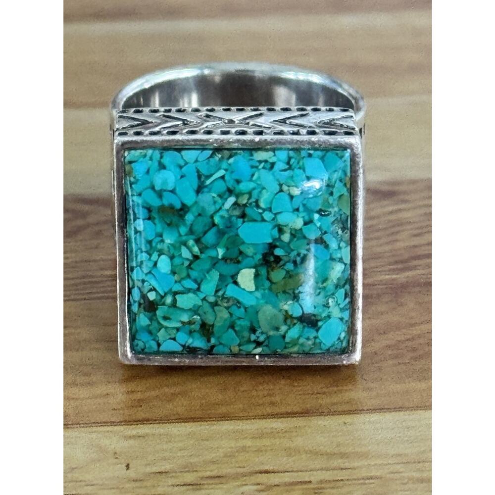 Retired Silpada Sterling Silver 925 Crushed Turquoise Statements Ring Size 7